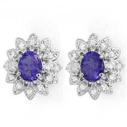 CERTIFIED 3.70ctw DIAMOND & TANZANITE EARRING 14KT GOLD