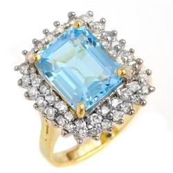 ACA CERTIFIED 5.10ct BLUE TOPAZ & DIAMOND RING 14K GOLD