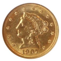 1907 Eagle Liberty Gold US $2.5 NGC Certified Coin MS60