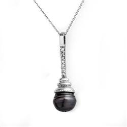 CERTIFIED 11-10mm BLACK PEARL & DIAMOND LADIES PENDANT