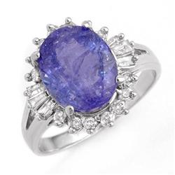 CERTIFIED 4.06ct TANZANITE & DIAMOND RING 14K W GOLD