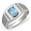 Image 1 : CERTIFIED 2.00 ctw BLUE TOPAZ MEN'S RING WHITE GOLD