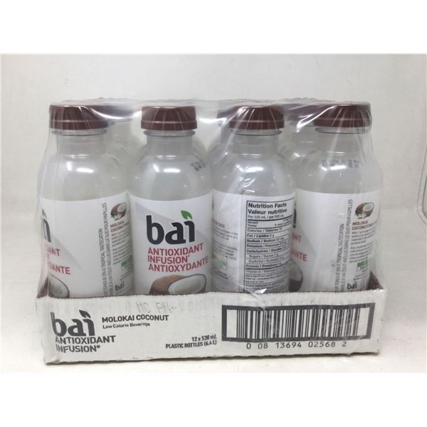 case of Bai antioxidant infusion drink Molokai coconut flavored, 12x530mL