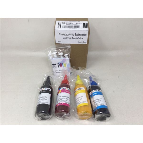 printers jack sublimation ink in black, cyan, magenta, and yellow