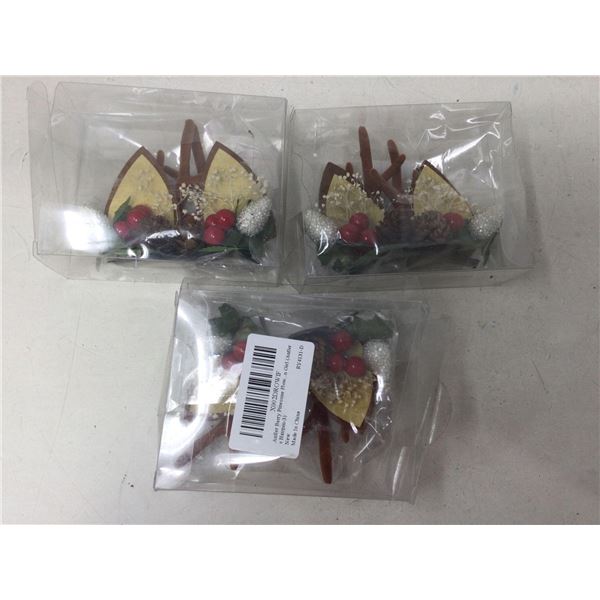 Lot of 3 handcrafted antler berry pine cone xmas broaches