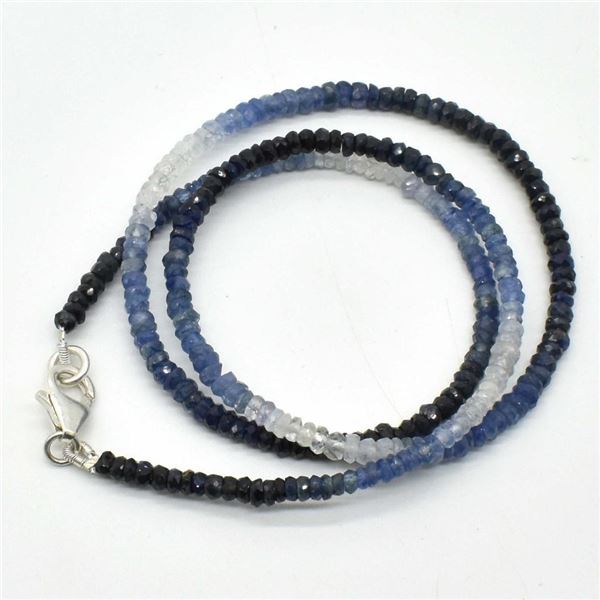 Silver Certified Blue Sapphire(41.8ct) Shaded Necklace (~weight 9.4g)
