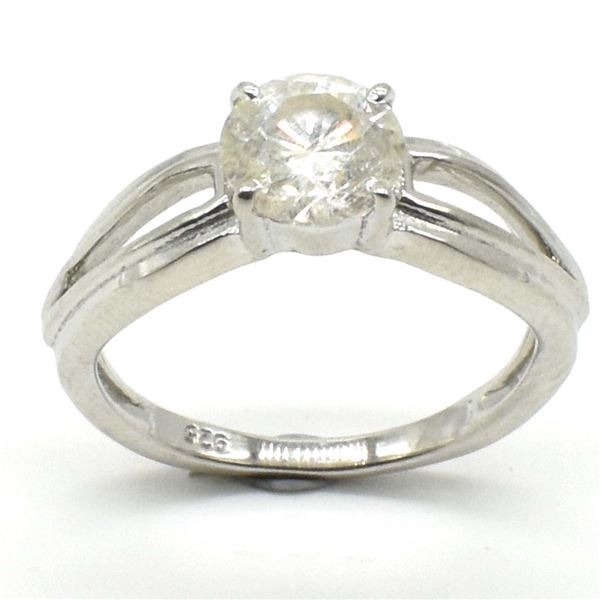Silver Moissanite (Round 6.5X6.5 Mm)(1.04ct) Rhodium Plated Test And Looks Better Than Diamond Ring 