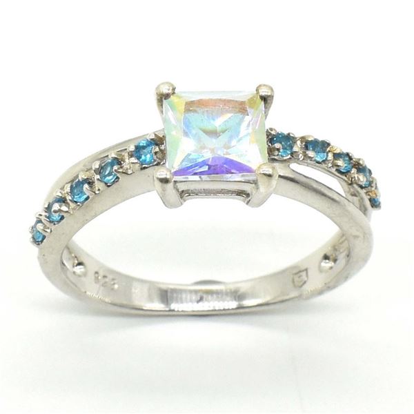 Silver Azotic Mystic Topaz Cz(1.3ct) Rhodium Plated Ring (~weight 3.15g)