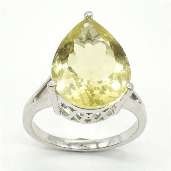 Silver Lemon Quartz(8.1ct) Rhodium Plated Ring (~weight 4.65g)