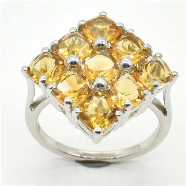 Silver Citrine(3.1ct) Rhodium Plated Ring (~weight 4.85g)