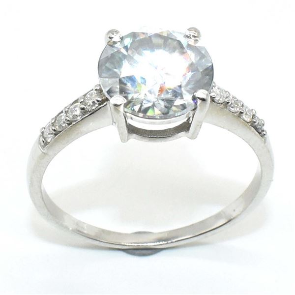 Silver Moissanite (Round 8 & 1.5 Mm)(2.15ct) Rhodium Plated Test And Looks Better Than Diamond Ring 