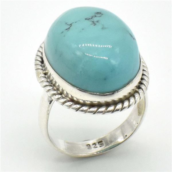 Silver Turquoise(13.5ct) Ring (~weight 6.1g)
