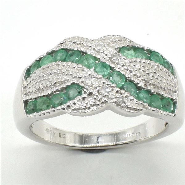 Silver Emerald Cz(2.3ct) Rhodium Plated Ring (~weight 5.25g)