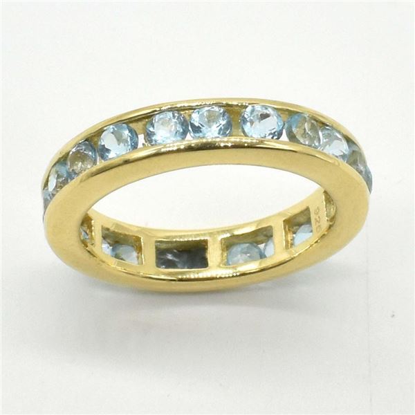 Gold plated Silver Blue Topaz(2.9ct) Gold Rhodium Plated Ring (~weight 4.1g)