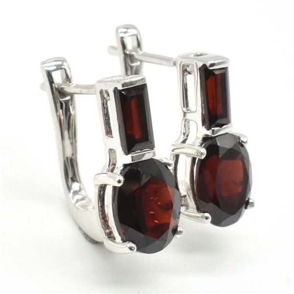Silver Garnet(3.6ct) Rhodium Plated Earrings (~weight 4.7g)