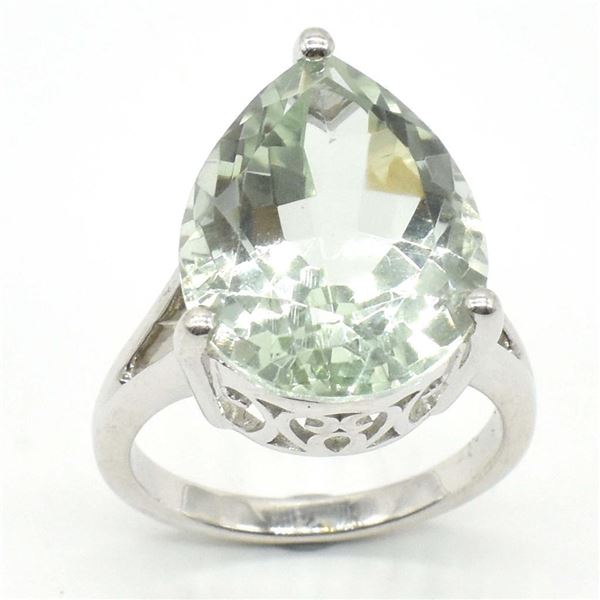 Silver Green Amethyst(8.1ct) Rhodium Plated Ring (~weight 4.85g)