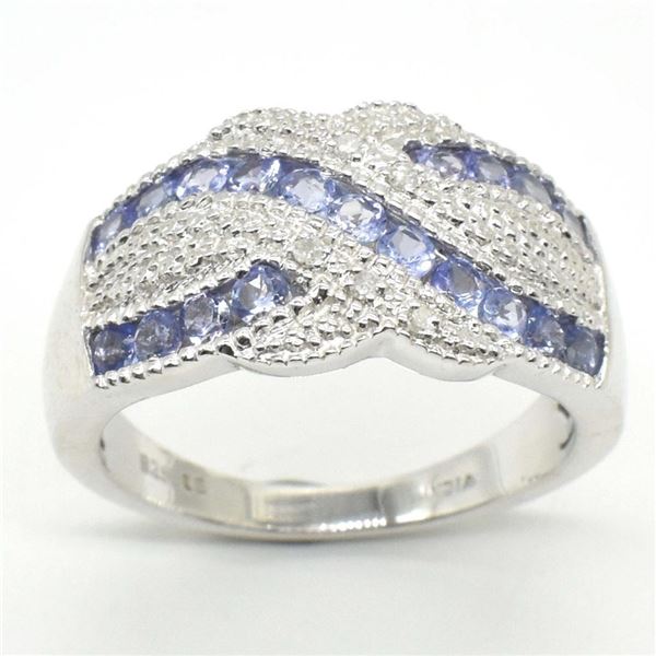 Silver Tanzanite Cz(1.3ct) Rhodium Plated Ring (~weight 5.25g)