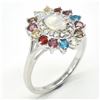 Image 2 : Silver Multi Colour Gem Stone(2.9ct) Rhodium Plated Ring (~weight 3.55g)