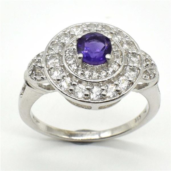 Silver Amethyst Cz(1.8ct) Rhodium Plated Ring (~weight 4.1g)