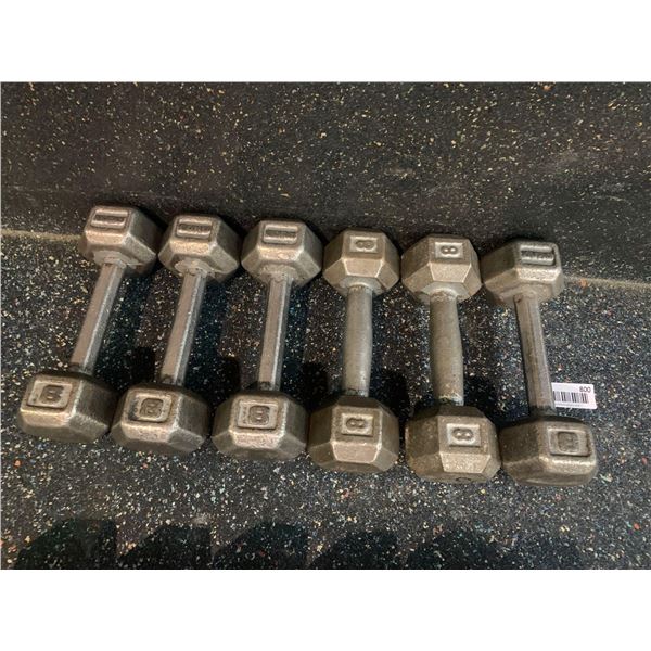 Lot of Hex Iron Dumbbells 6 x 8Lbs