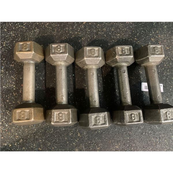 Lot of Hex Iron Dumbbells 5 x 8Lbs