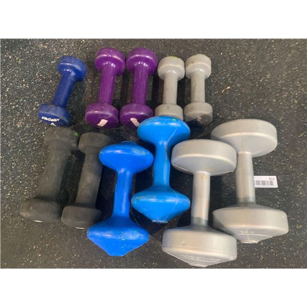 Lot of assorted dumbbells 11 pieces with 5 sets