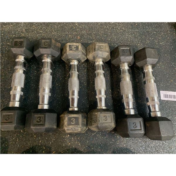 Lot of Hex rubber dumbbells 6 x 3lbs