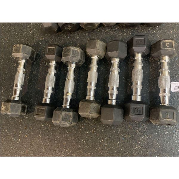 Lot of Hex rubber dumbbells 7 x 3lbs