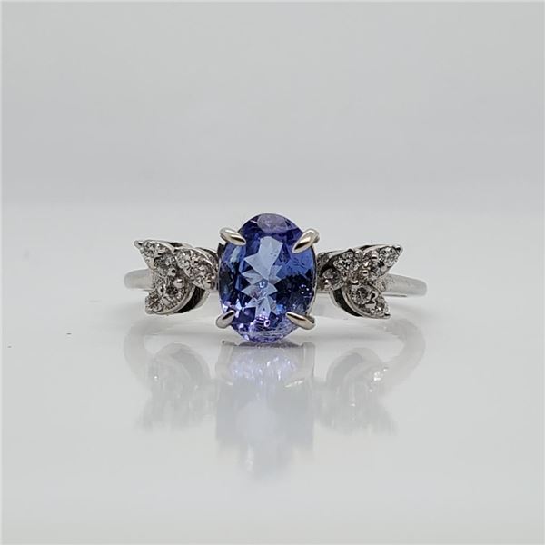 10K White Gold Natural Tanzanite(1ct) Diamond(0.12ct) Ring (~Size 6.5) (~weight 2.08g), Made in Cana