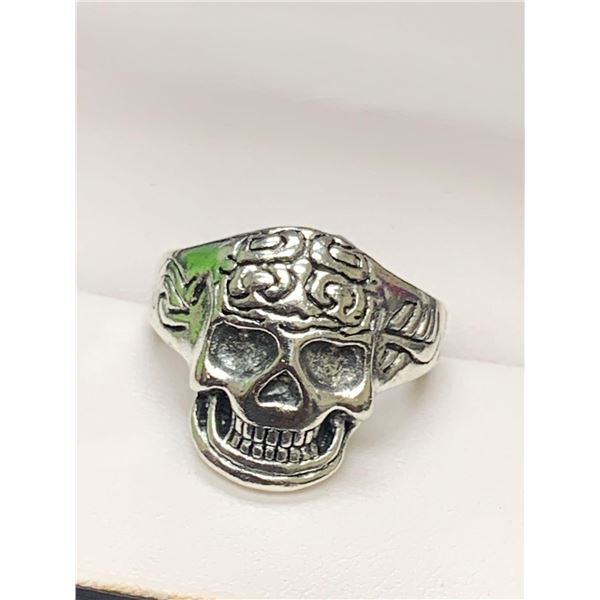 Silver Mens Biker Skull Ring size 10