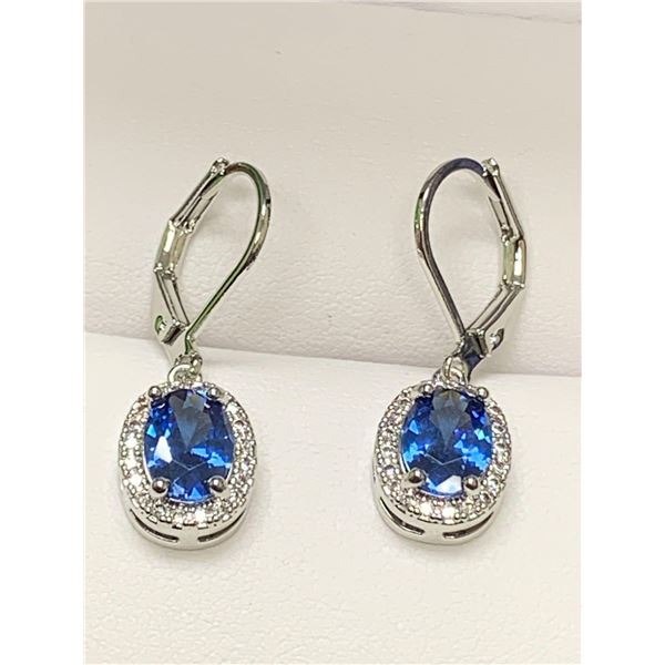 Blue Topaz Ladies Multi Stone Oval Cut Solitaire Earring Set