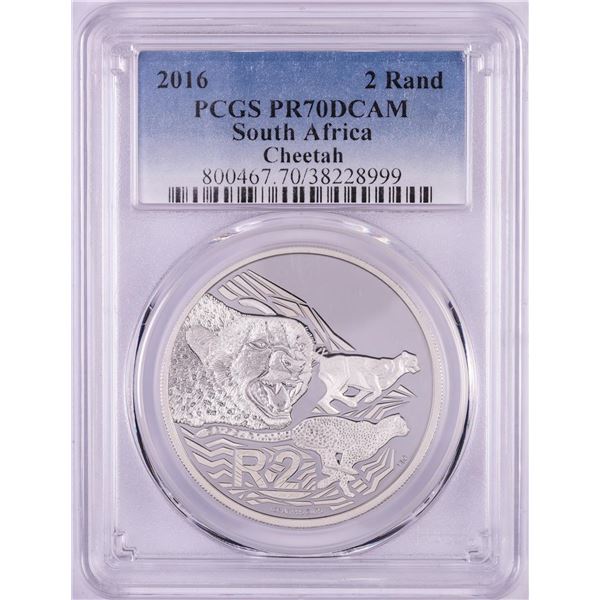 2016 Proof South Africa 2 Rand Cheetah Silver Coin PCGS PR70DCAM