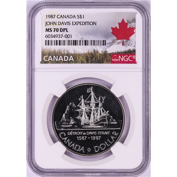 1987 $1 Canada John Davis Expedition Silver Dollar Coin NGC MS70 DPL