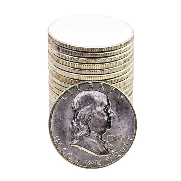 Roll of (20) Brilliant Uncirculated 1963 Franklin Half Dollar Coins