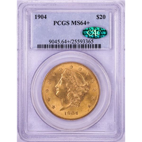 1904 $20 Liberty Head Double Eagle Gold Coin PCGS MS64+ CAC