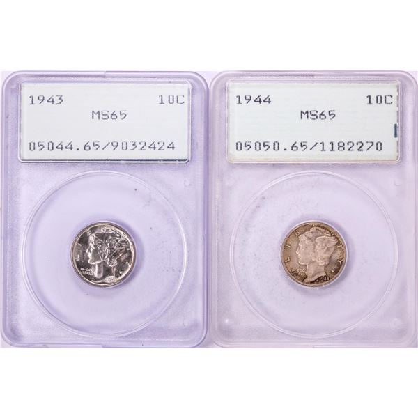 Lot of 1944-1945 Mercury Dime Coins PCGS MS65 Green Rattler Holder