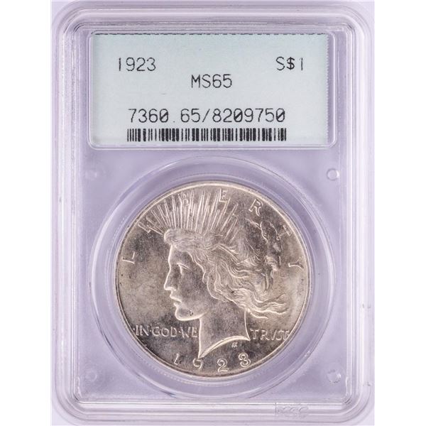 1923 $1 Peace Silver Dollar Coin PCGS MS65 Old Green Holder