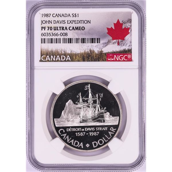 1987 $1 Canada Proof John Davis Expedition Silver Dollar Coin NGC PF 70 Ultra Cameo