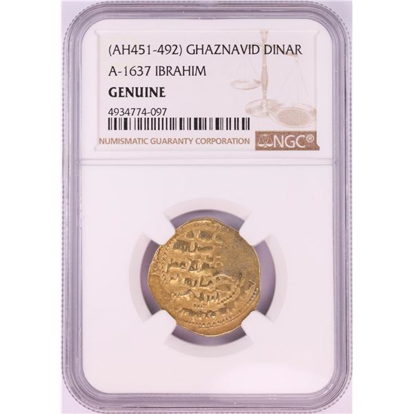 AH451-492 Ghaznavid Dinar A-1637 Ibrahim Gold Coin NGC Genuine
