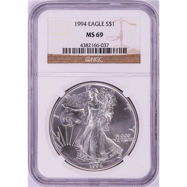 1994 $1 American Silver Eagle Coin NGC MS69