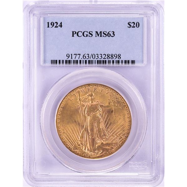 1924 $20 St. Gaudens Double Eagle Gold Coin PCGS MS63
