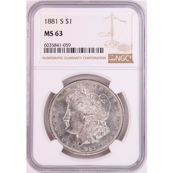 1881-S $1 Morgan Silver Dollar Coin NGC MS63 Nice Toning