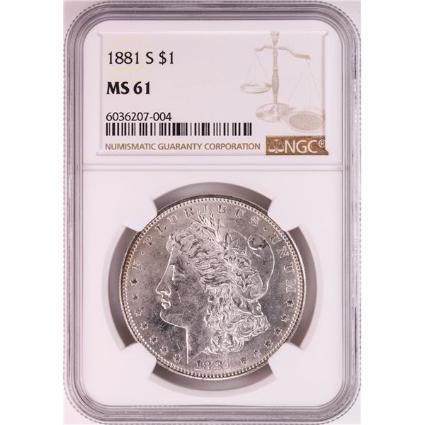 1881-S $1 Morgan Silver Dollar Coin NGC MS61 Nice Toning