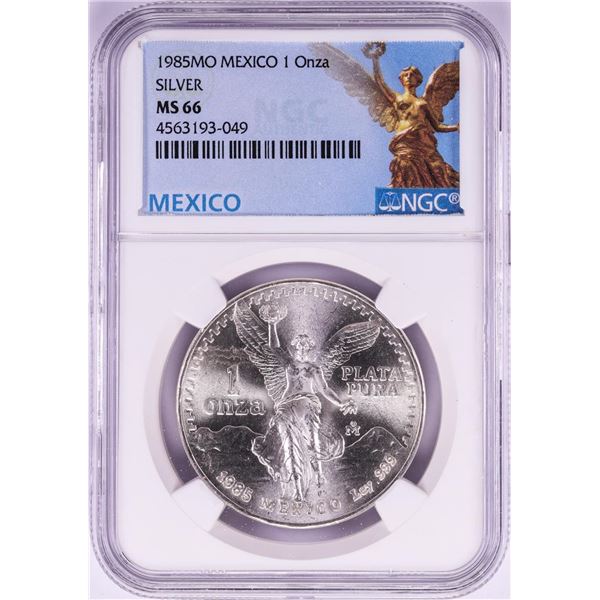 1985Mo Mexico 1 Onza Libertad Silver Coin NGC MS66