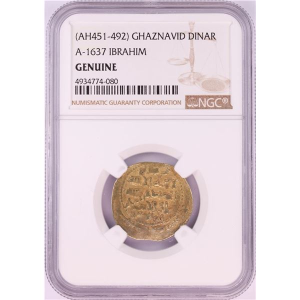 AH451-492 Ghaznavid Dinar A-1637 Ibrahim Gold Coin NGC Genuine