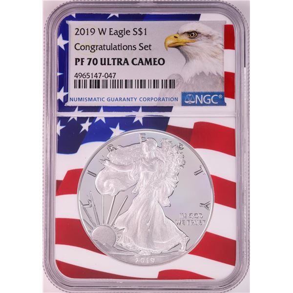 2019-W $1 Proof American Silver Eagle Coin NGC PF70 Ultra Cameo Congratulations Flag