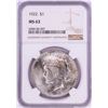 Image 1 : 1922 $1 Peace Silver Dollar Coin NGC MS63