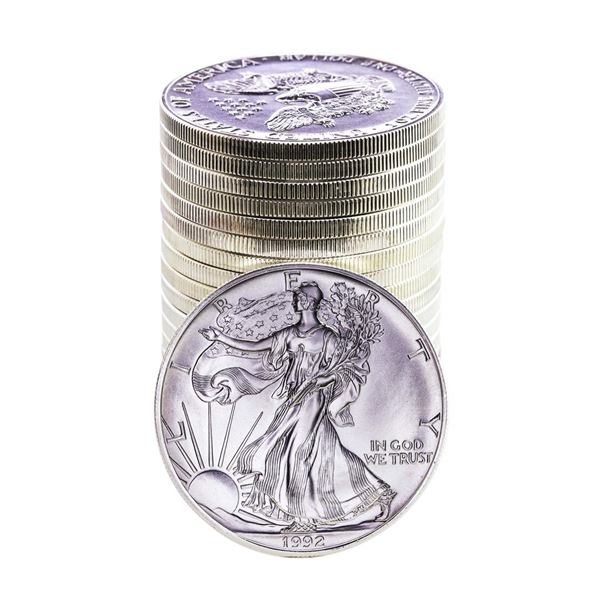 Roll of (20) Brilliant Uncirculated 1992 $1 American Silver Eagle Coins