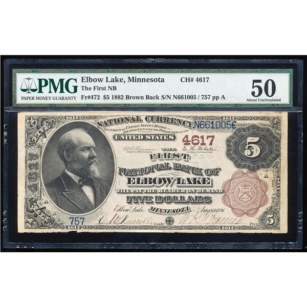 1882BB $5 Elbow Lake, MN CH# 4617 National Currency Note PMG About Uncirculated 50