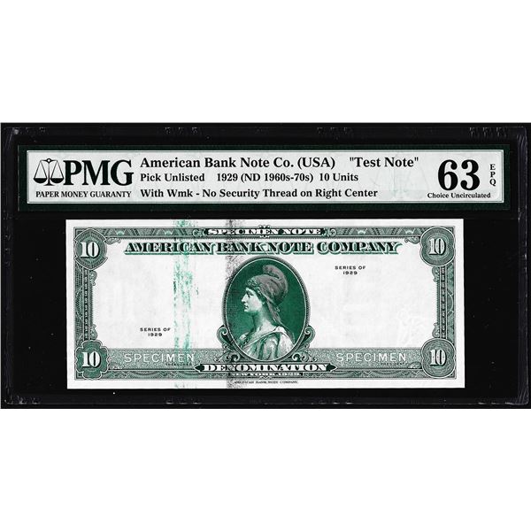 1929 10 Unit American Bank Note Co. "Test Note" PMG Choice Uncirculated 63EPQ